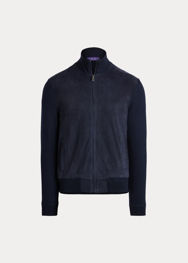 Sueter Ralph Lauren Hombre Azul Marino - Suede-Front Full-Zip - DJOTB9746